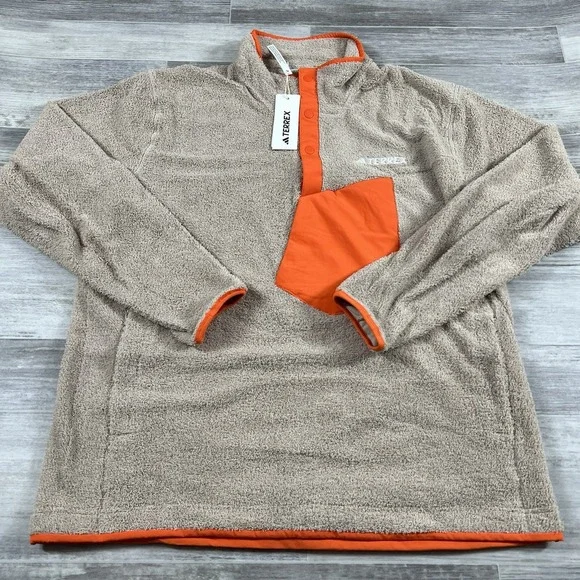 Adidas Men's XL Terrex XPloric High Pile Snap Fleece Pullover Beige IN3107 NWT - Picture 1 of 11